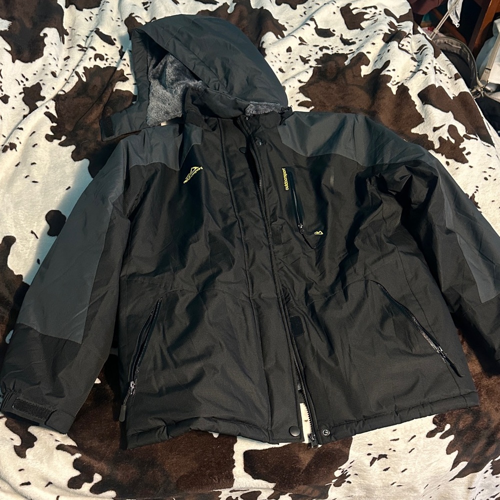 Black Hooded Jacket with Gray Accents